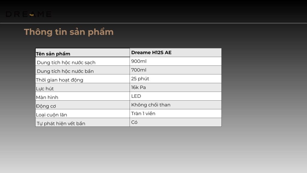 Thông số kỹ thuật máy hút bụi lau sàn khô & ướt cầm tay không dây thông minh Dreame H12S AE