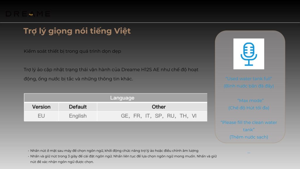 Trợ lý giọng nói tiếng Việt của Dreame H12S AE