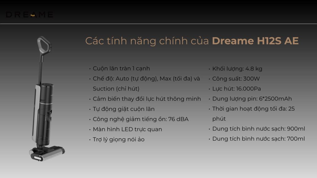 Tính năng chính của máy hút bụi lau sàn khô & ướt cầm tay không dây thông minh Dreame H12S AE