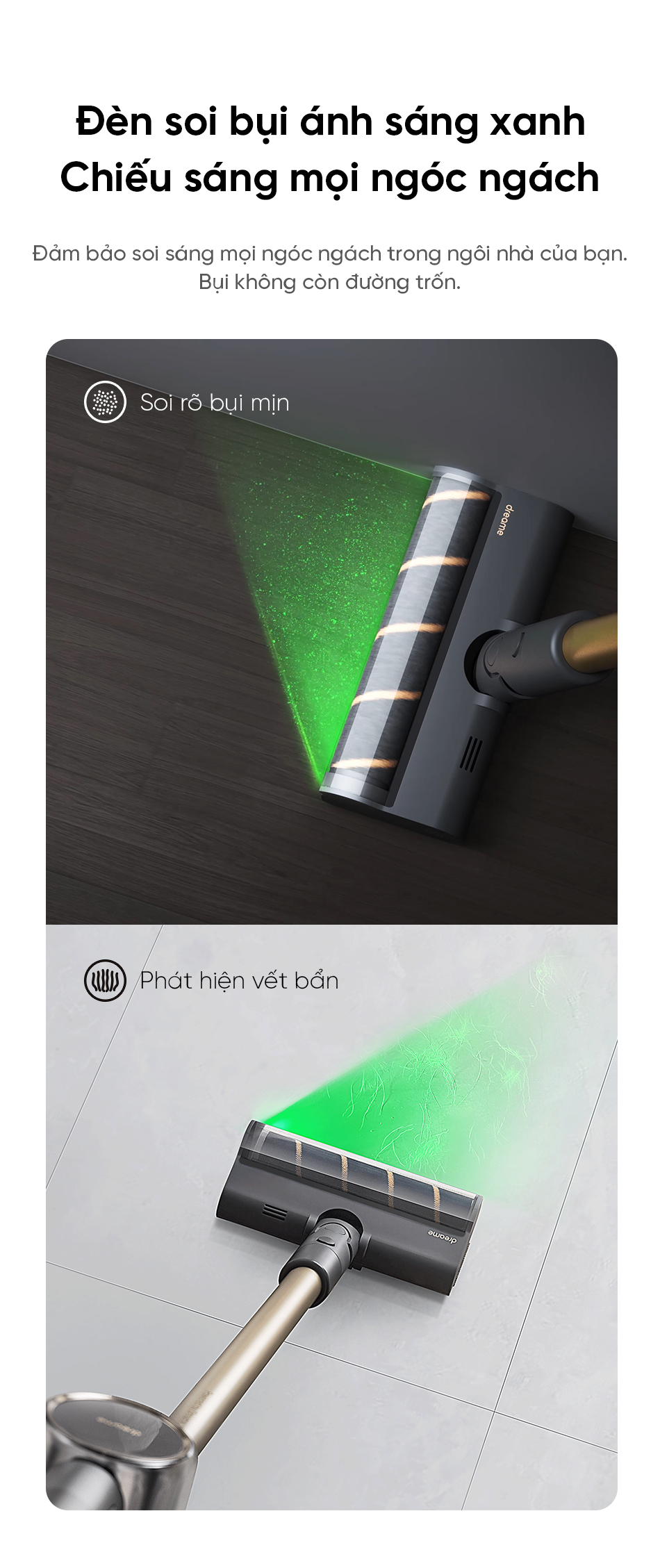 Dreame V12S được trang bị đèn LED ánh sáng xanh hiện đại