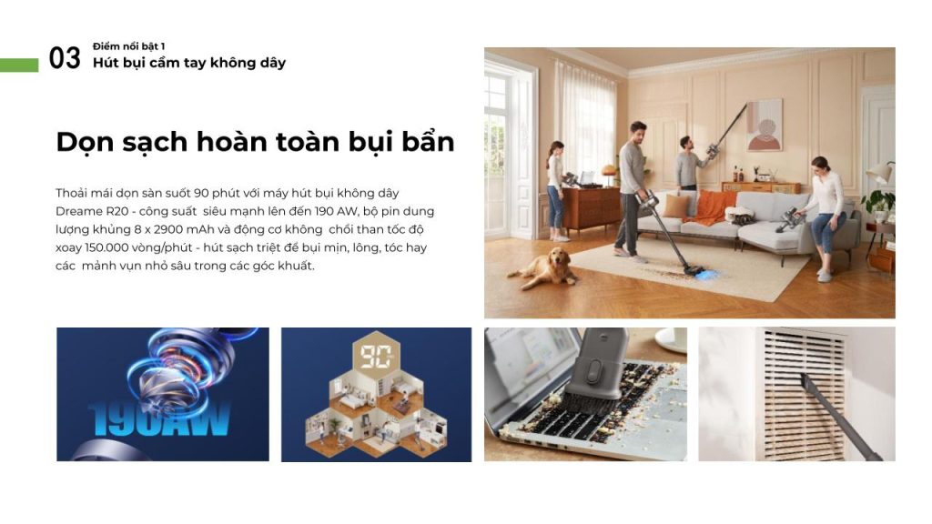 Đặc điểm máy hút bụi cầm tay không dây Dreame R20