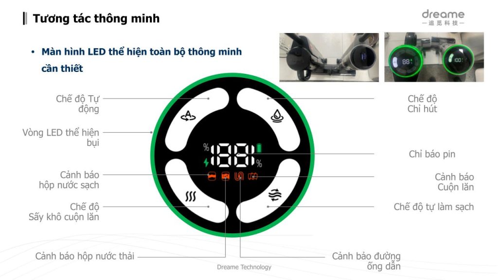 Tương tác thông minh của máy hút bụi lau sàn khô & ướt cầm tay không dây thông minh Dreame M12