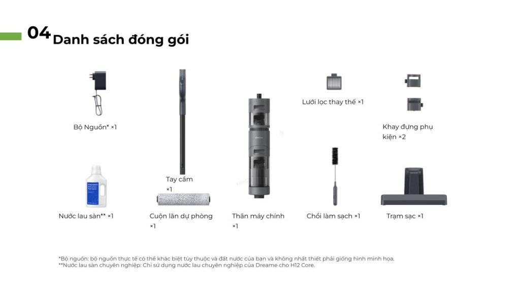 Bộ sản phẩm máy hút bụi lau sàn khô & ướt cầm tay không dây thông minh Dreame H12 Core