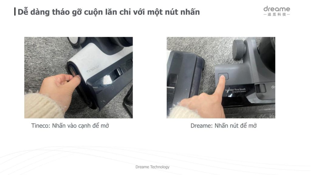 Dễ dàng tháo cuộn lăn của máy hút bụi lau sàn khô & ướt cầm tay không dây thông minh Dreame M12