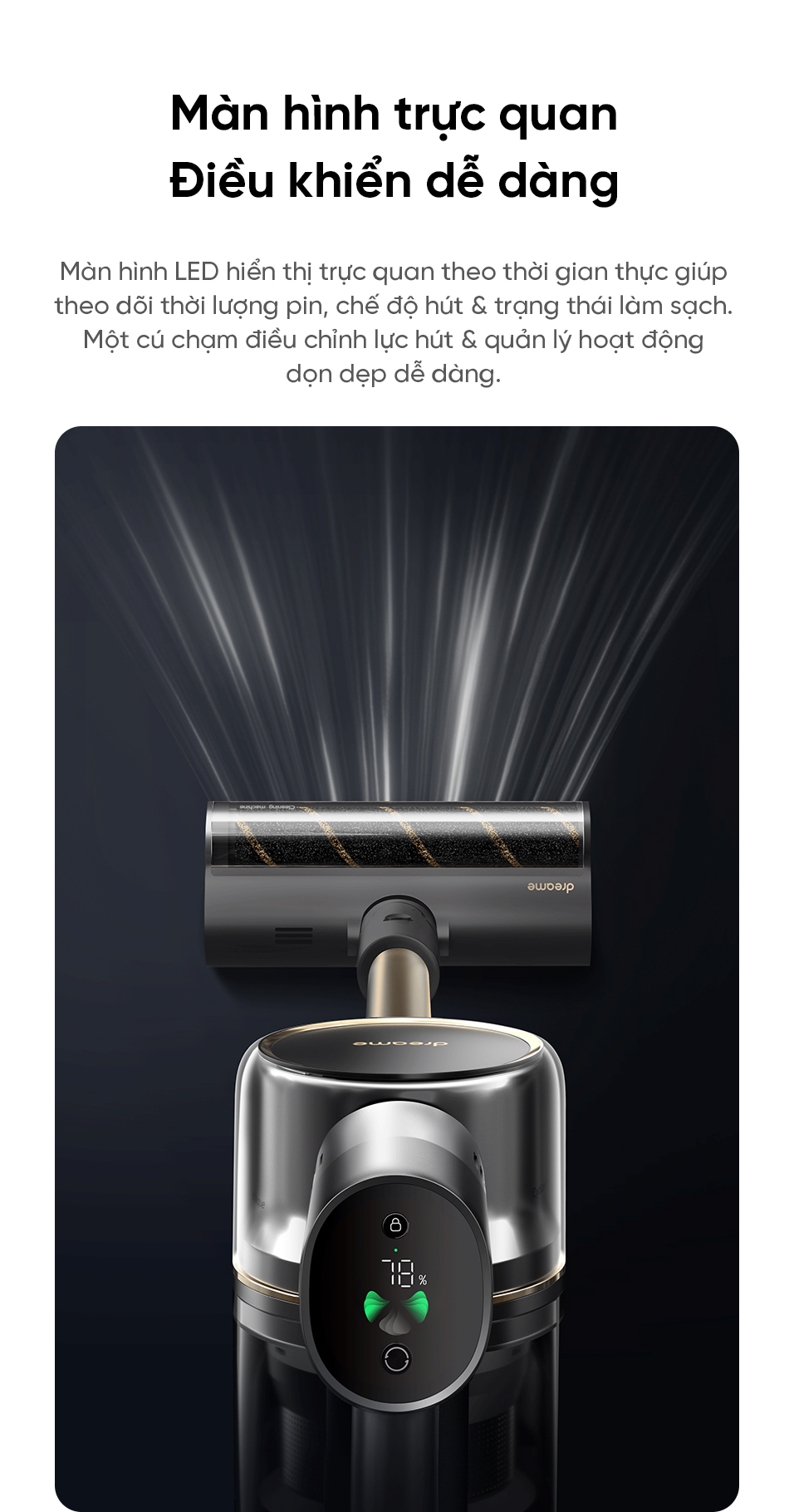 Dreame V12S được tích hợp màn hình LED sắc nét