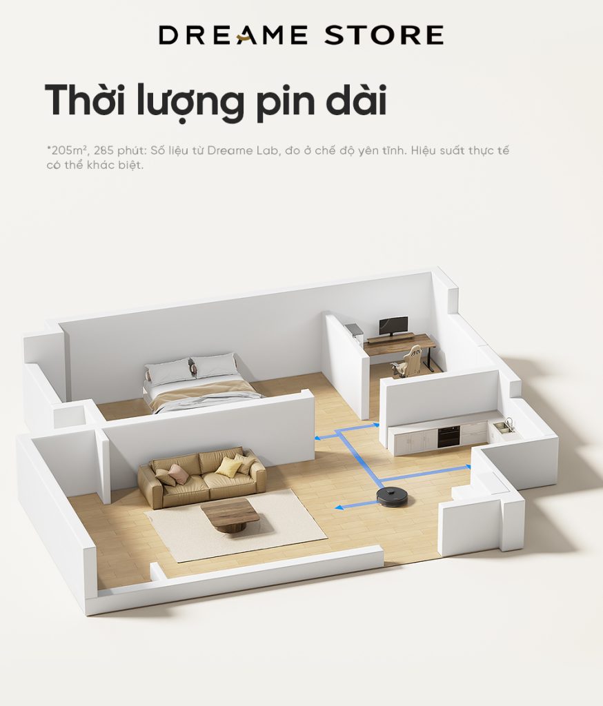 Dreame D9 Max gen 2 thời lượng pin dài