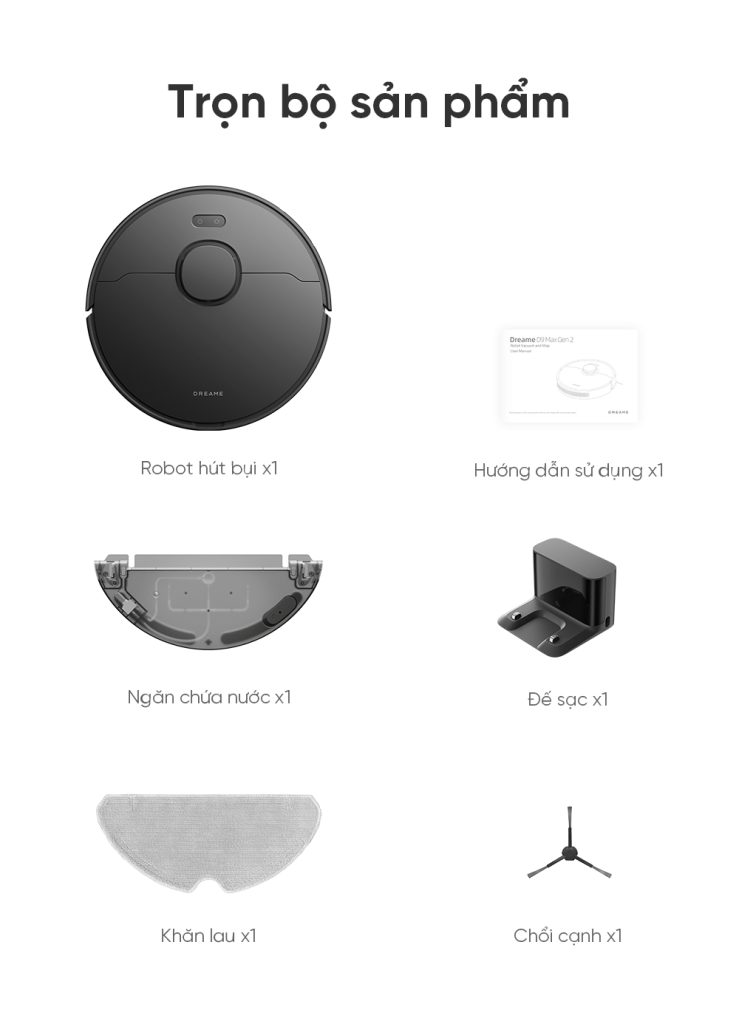 Dreame D9 Max gen 2 trọn bộ sản phẩm