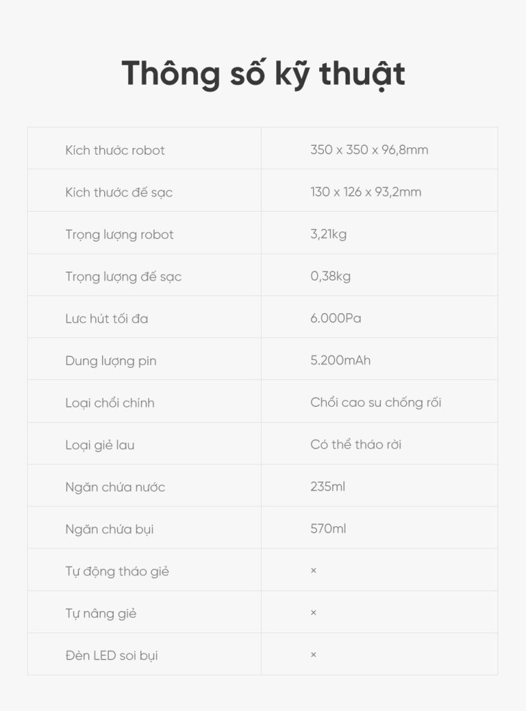 Dreame D9 Max gen 2 thông số kỹ thuật