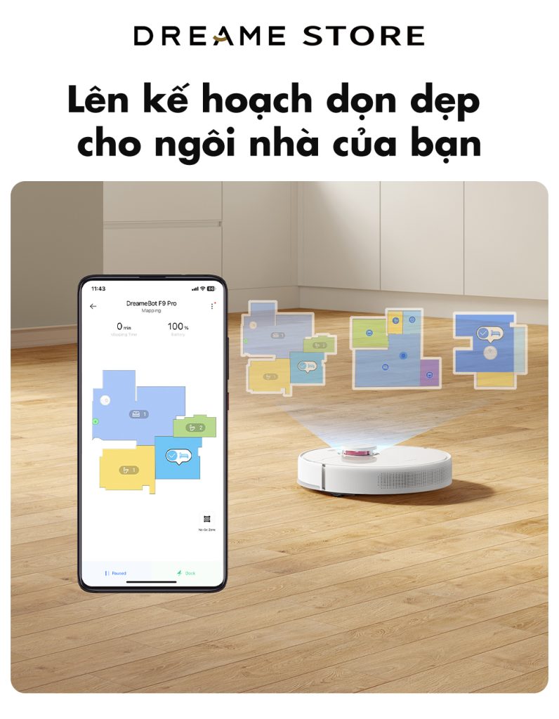 Dreame F9 Pro lên kế hoạch dọn dẹp bằng ứng dụng Dreamehome
