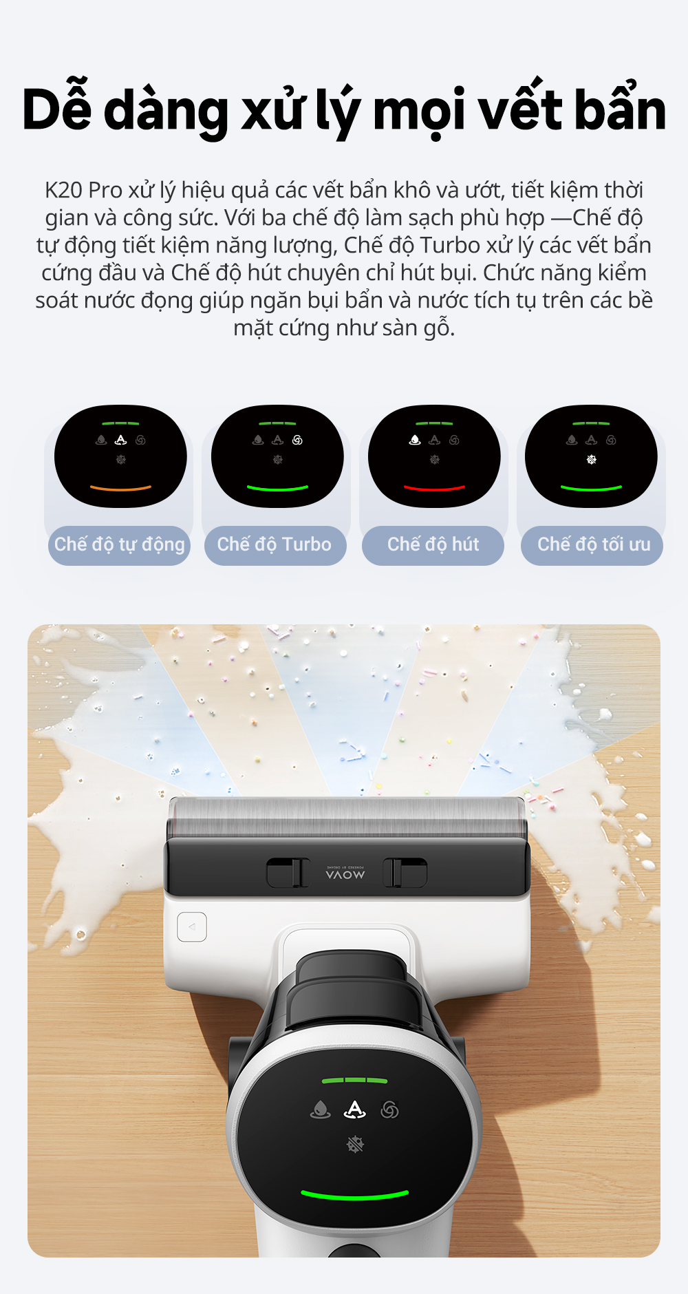 Đặc điểm máy hút bụi lau sàn khô & ướt cầm tay không dây thông minh Mova K20 Pro
