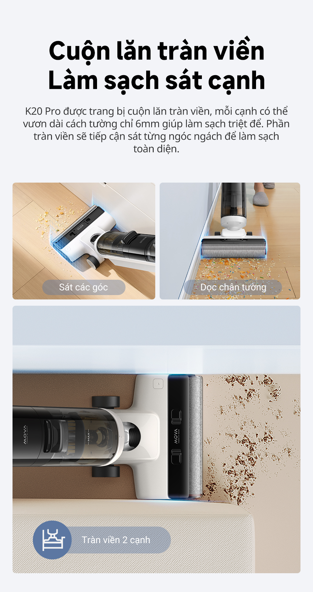 Đặc điểm máy hút bụi lau sàn khô & ướt cầm tay không dây thông minh Mova K20 Pro