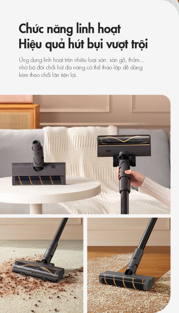 Khả năng làm sạch linh hoạt cho mọi loại sàn của Dreame R20 