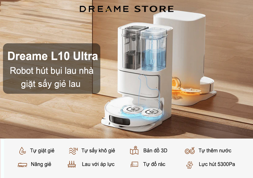 Dreame L10 Ultra robot hút bụi lau nhà giặt sấy giẻ lau