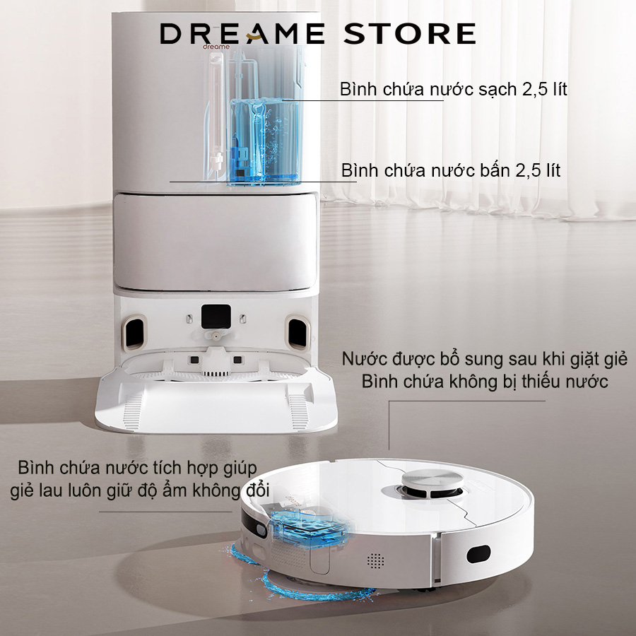 Dreame L10 Ultra bình chứa nước sạch, bẩn