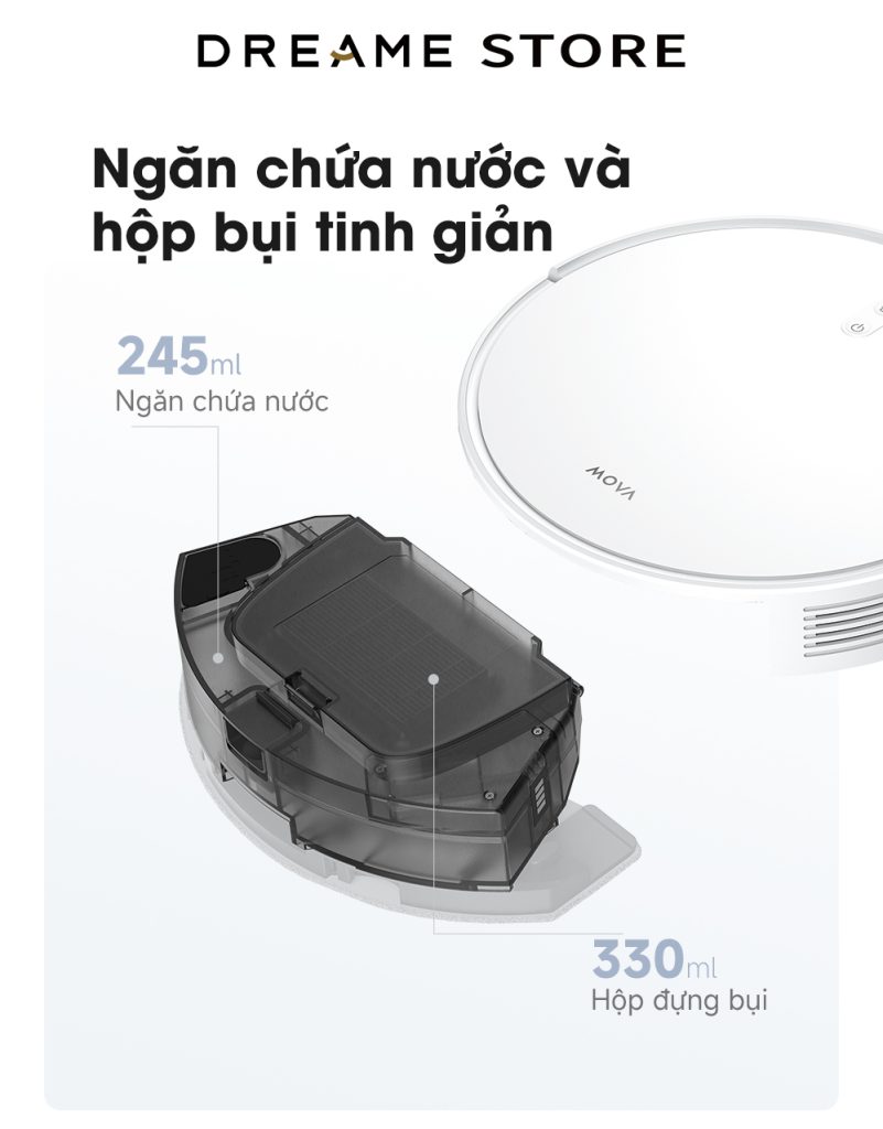 Mova E10 ngăn chứa nước và hộp đựng bụi