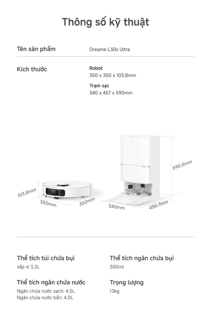 Dreame L30s Ultra - thông số kỹ thuật