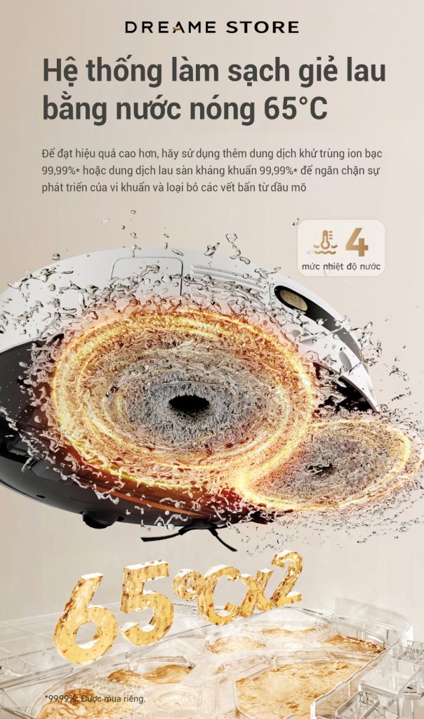 Dreame L30s Ultra - làm sạch giẻ bằng nước nóng 65 độ C