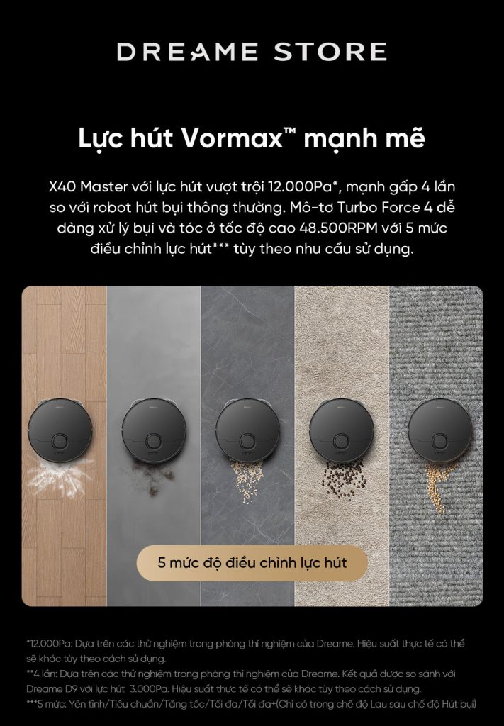 Dreame X40 Master lực hút mạnh mẽ