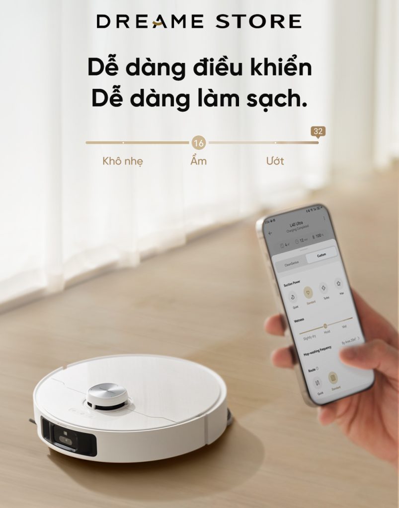 Dreame L40 Ultra tùy chỉnh độ ẩm giẻ lau