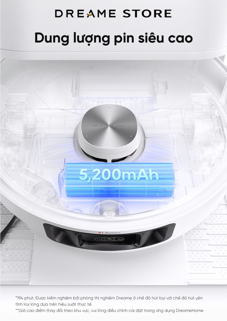 Dreame L40 Ultra sạc thông minh dung lương pin 5.200mAh
