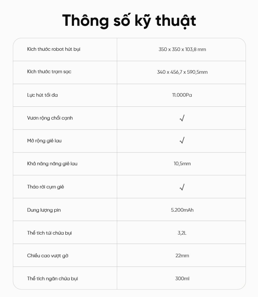 Dreame L40 Ultra thông số kỹ thuật