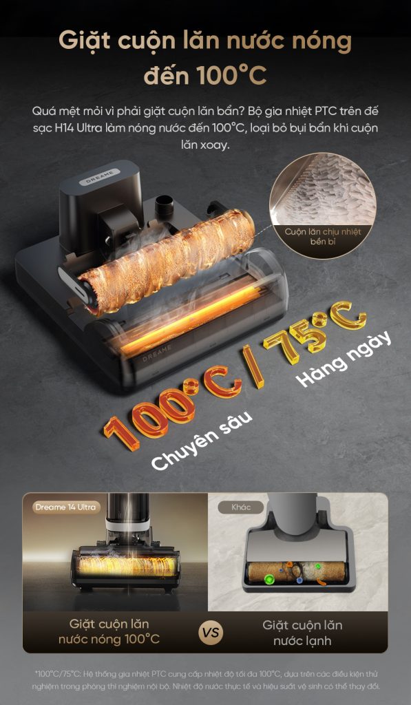 Dreame H14 Ultra tự động giặt sạch con lăn ở 100 °C