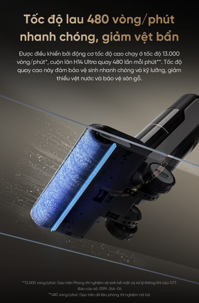 Chổi lau xoay 480 vòng/phút trên Dreame H14 Ultra 