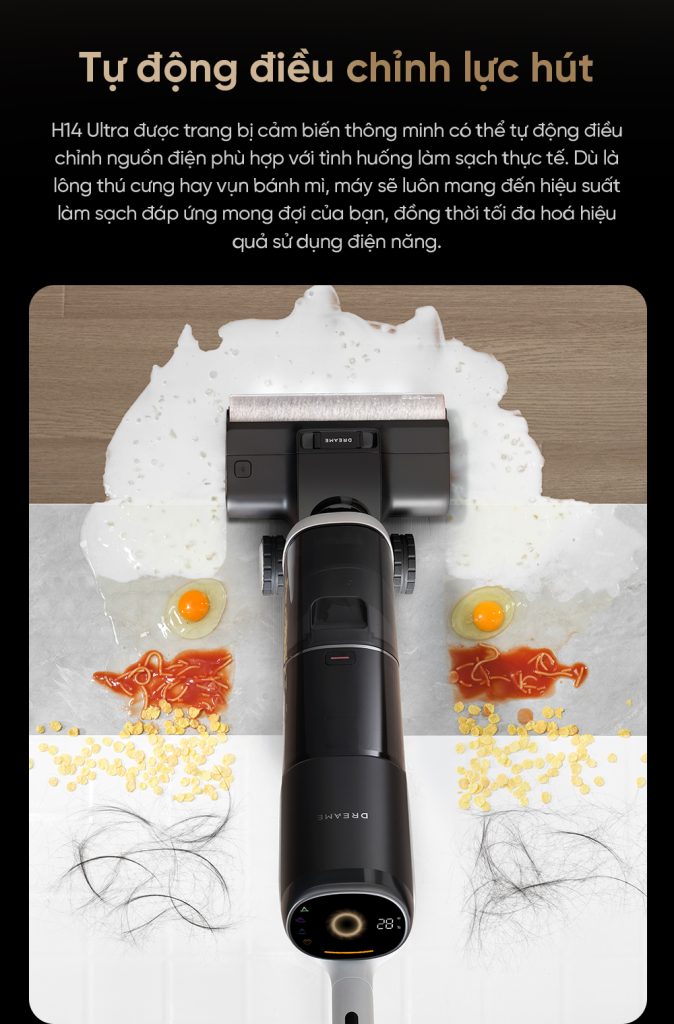 Dreame H14 Ultra được trang bị hệ thống cảm biến quang học và độ ẩm