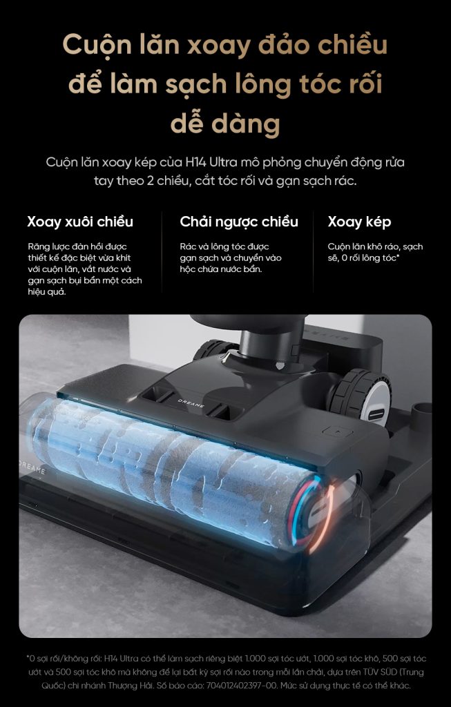Cuộn lăn xoay đảo chiều trên Dreame H14 Ultra 