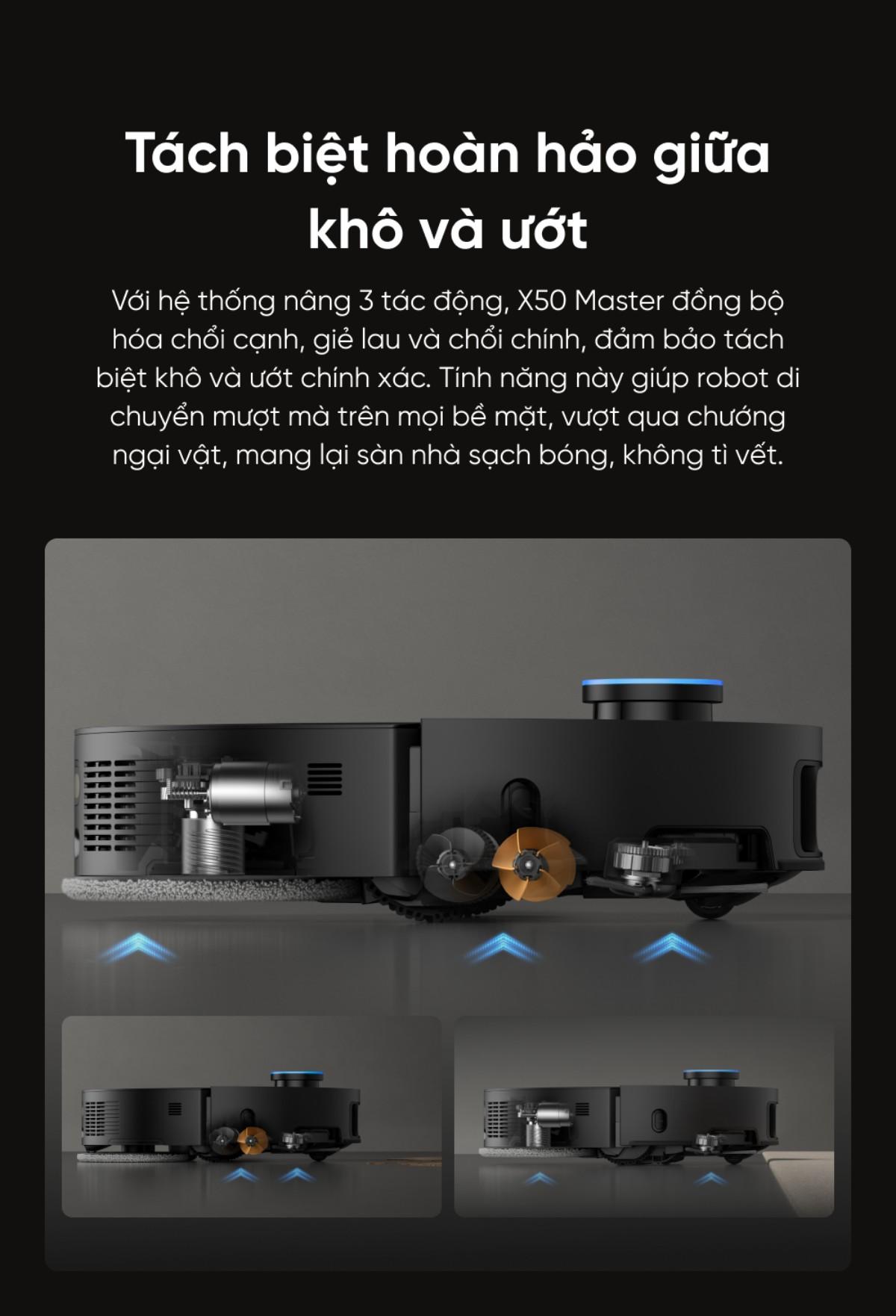 Dreame X50 Master tách biệt hoàn hảo giữa khô và ướt