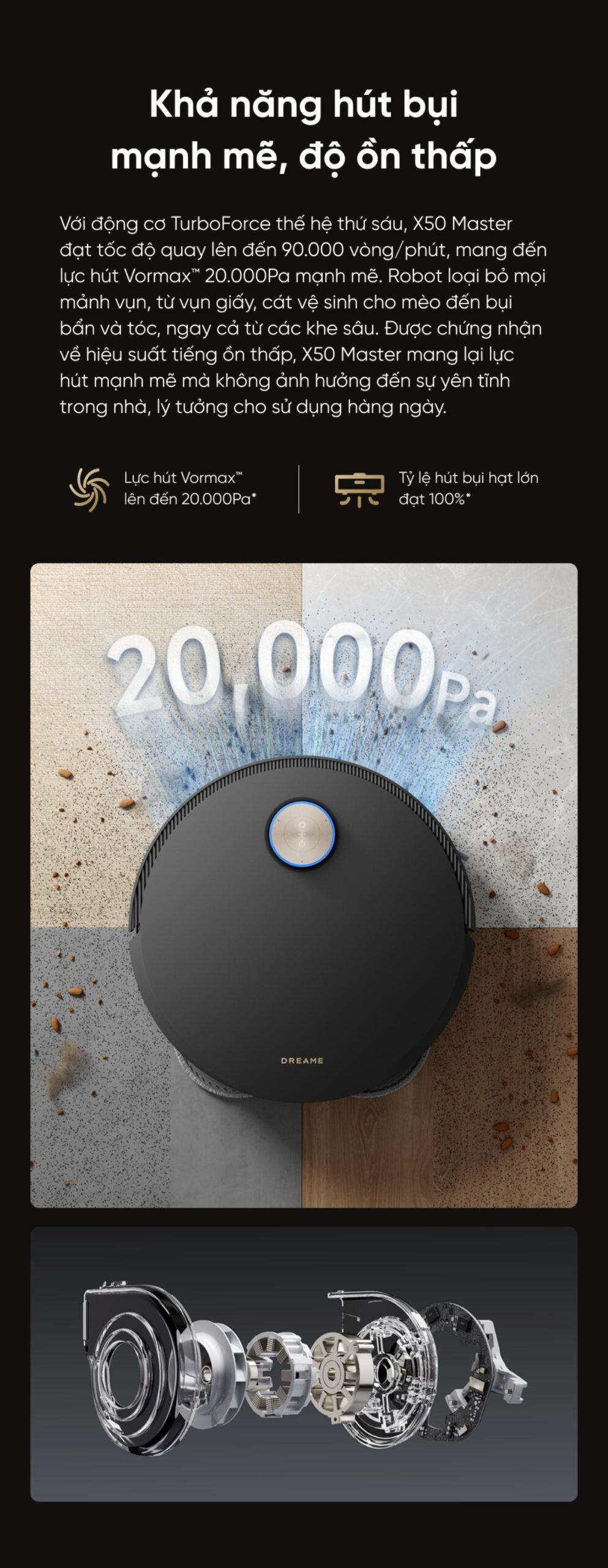 Khả năng hút bụi của Dreame X50 Master