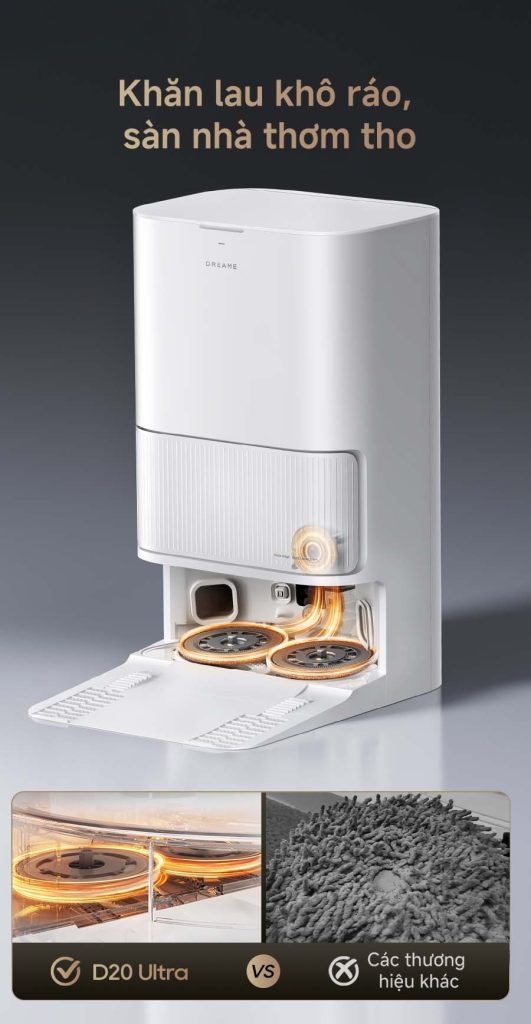 Sấy khô giẻ bằng khí ấm của Dreame D20 Ultra