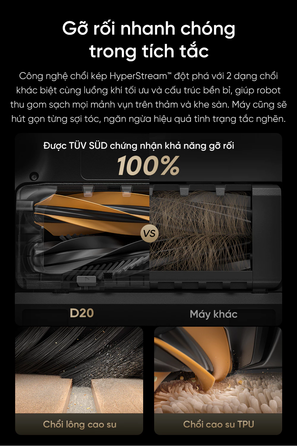 Robot hút bụi lau nhà thông minh Dreame D20 chống rối