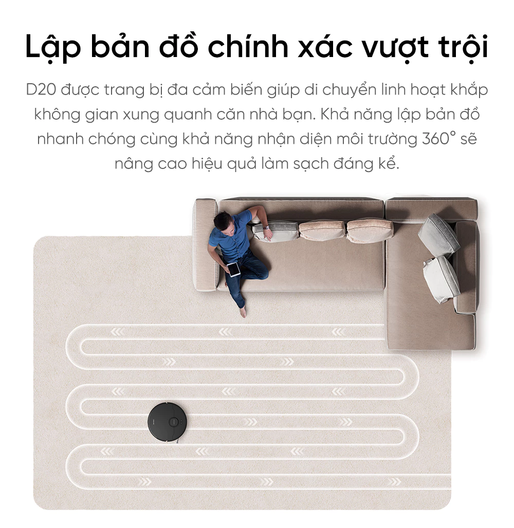 Robot hút bụi lau nhà thông minh Dreame D20 lập bản đồ chính xác