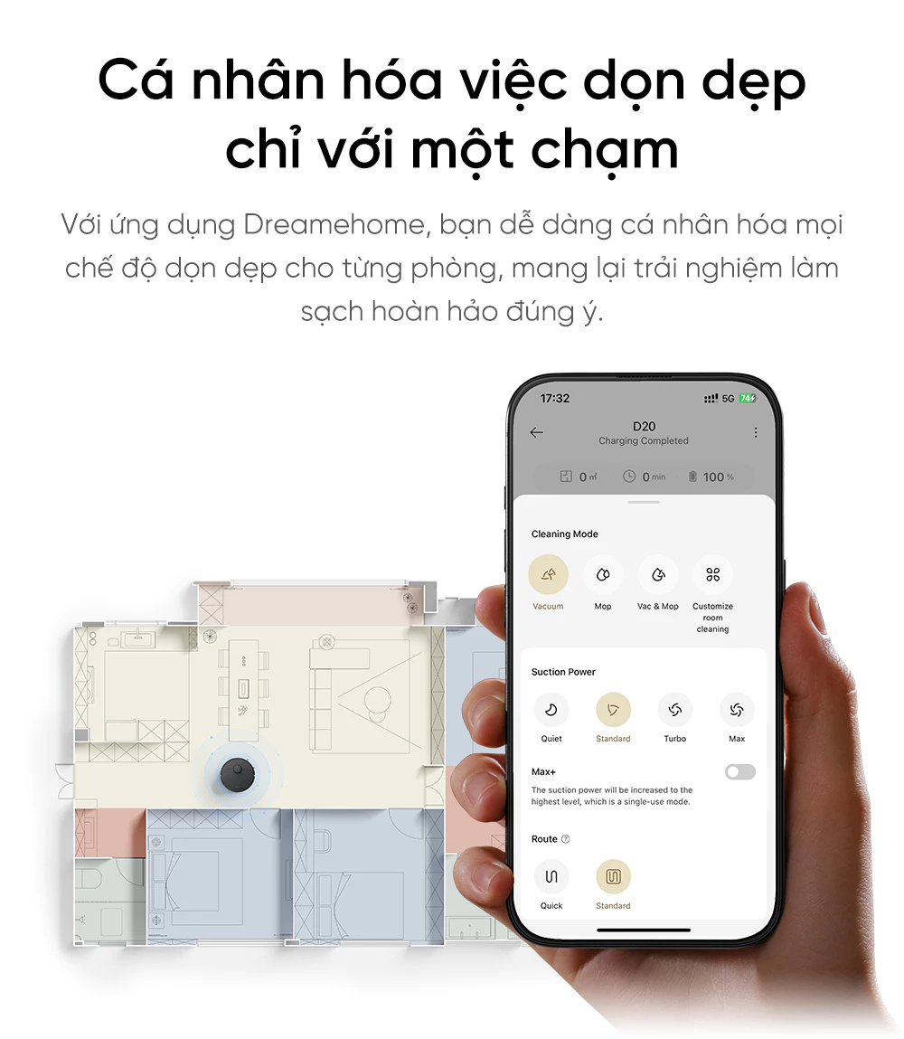 Robot hút bụi lau nhà thông minh Dreame D20 cá nhân hóa việc dọn dẹp
