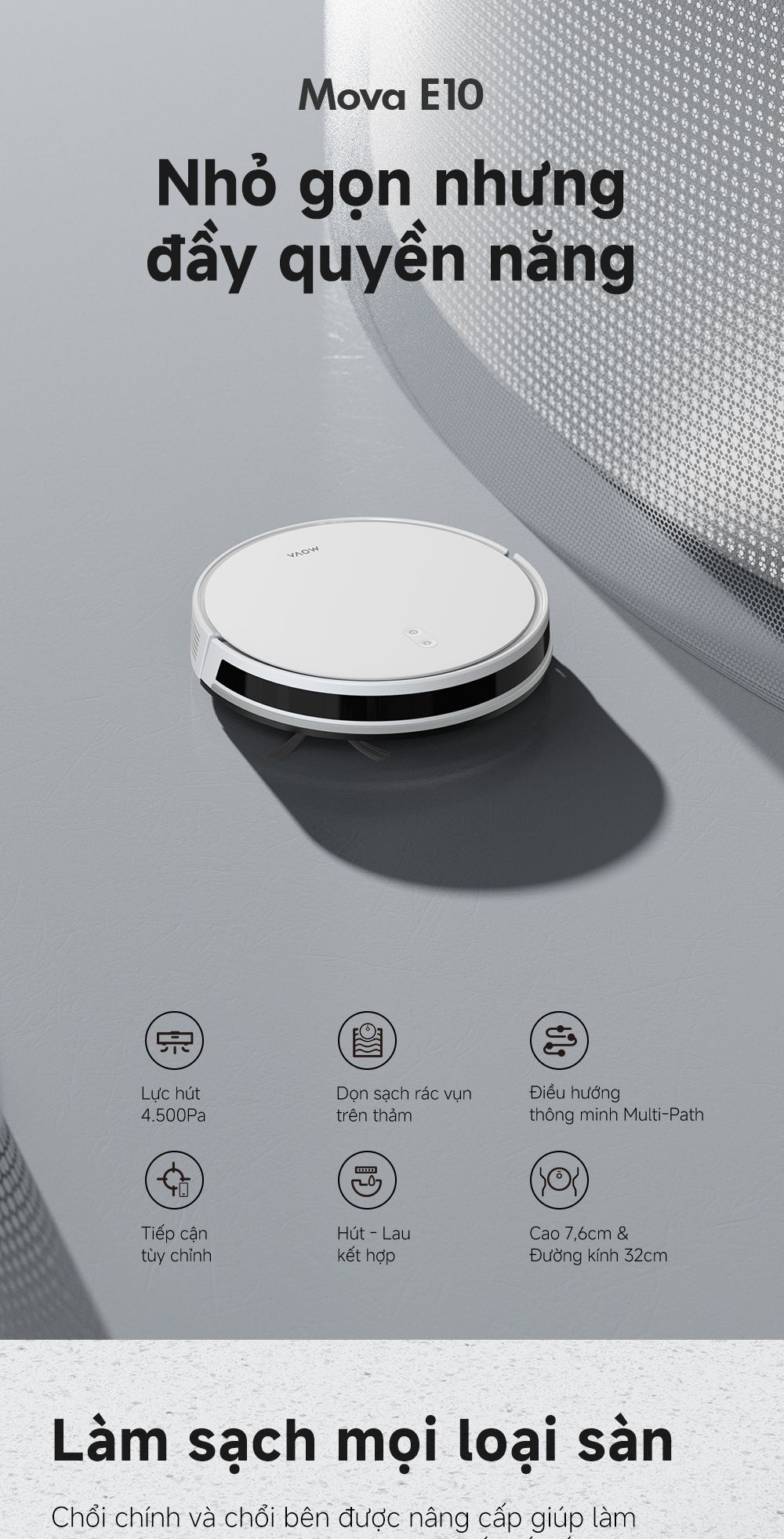Robot hút bụi lau nhà thông minh MOVA E10 ưu điểm nổi bật