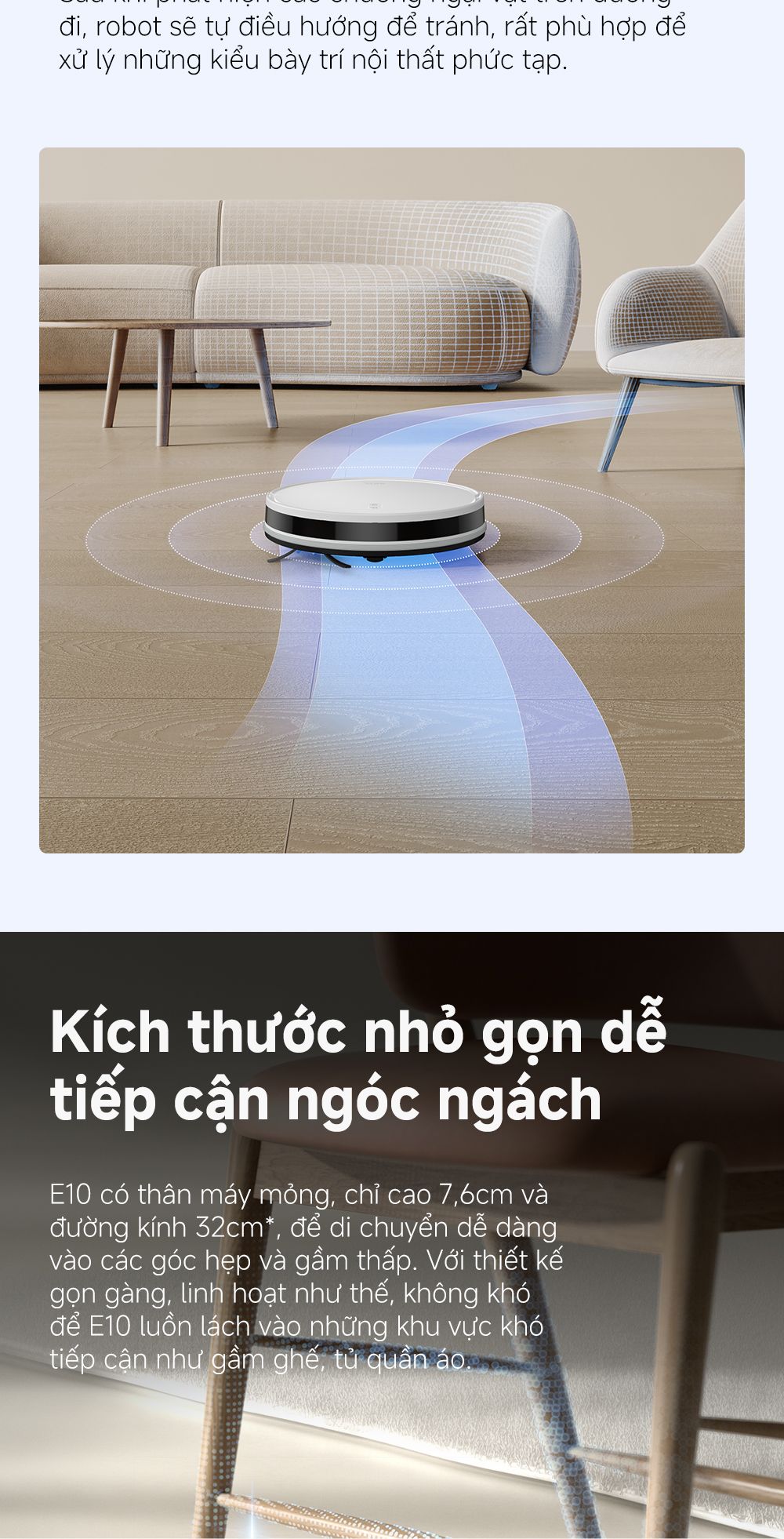 Robot hút bụi lau nhà thông minh MOVA E10 kích thước nhỏ gọn