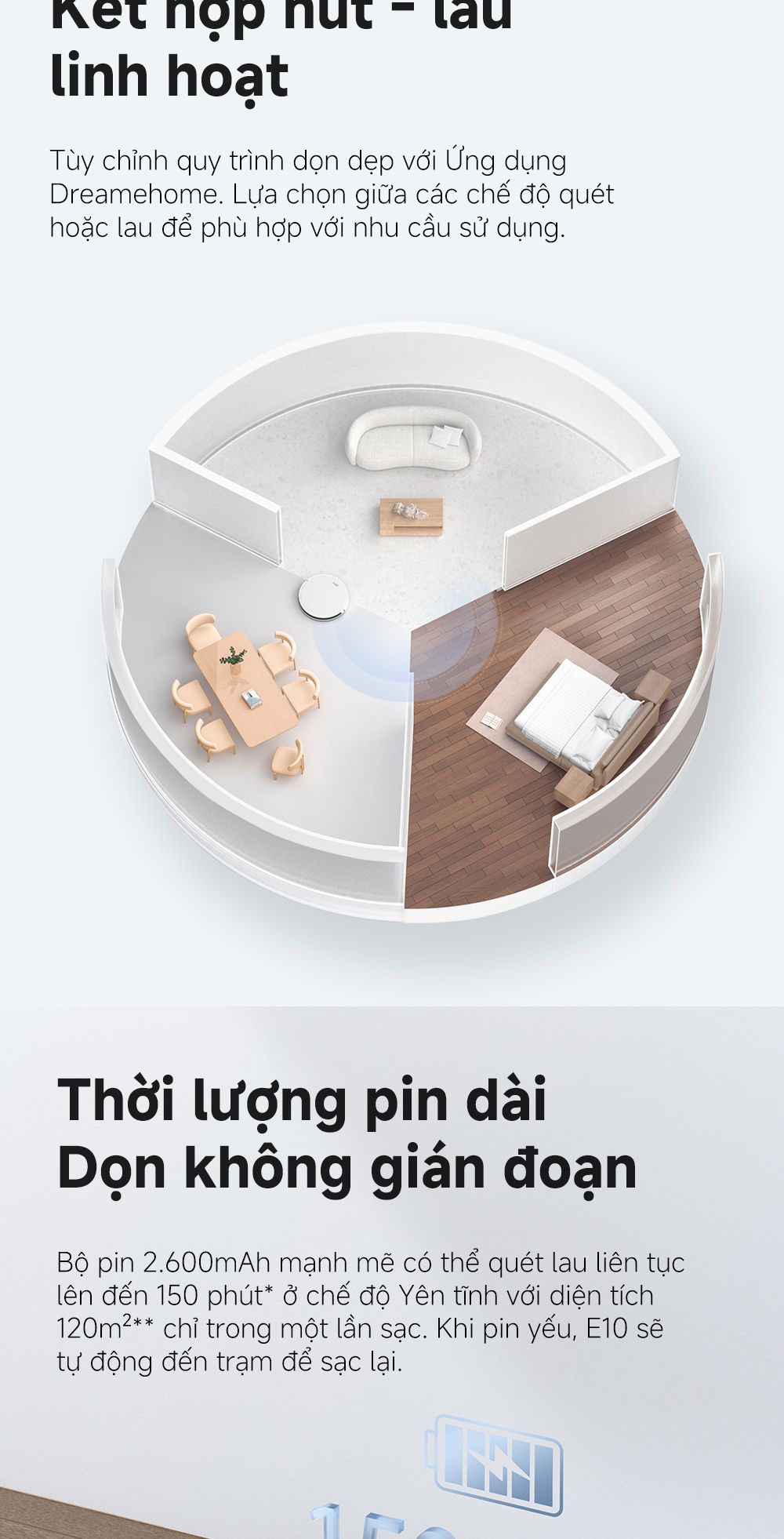 Robot hút bụi lau nhà thông minh MOVA E10 dung lượng pin bền bỉ