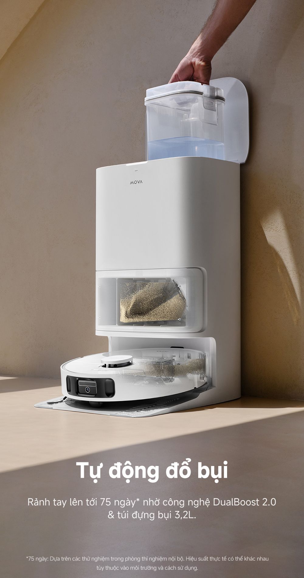 Robot hút bụi lau nhà Mova E30 Ultra tự động đổ bụi