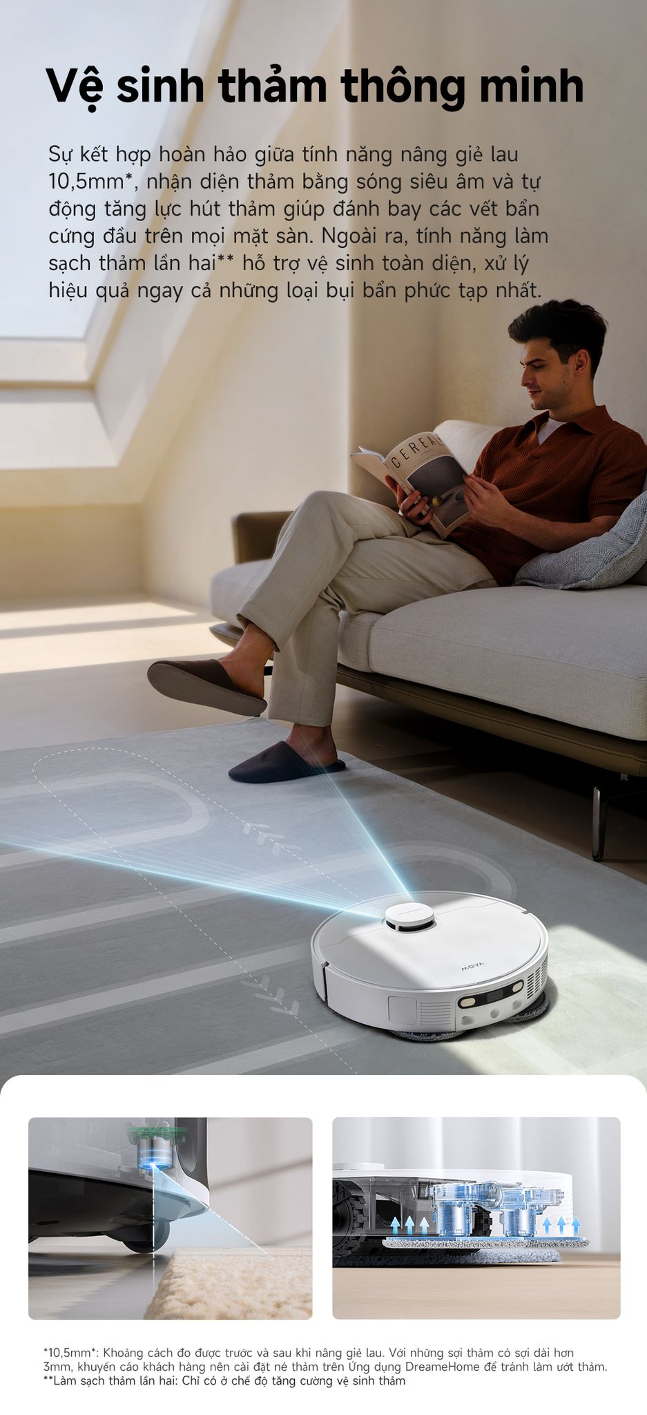 Robot hút bụi lau nhà Mova E30 Ultra vệ sinh thảm thông minh