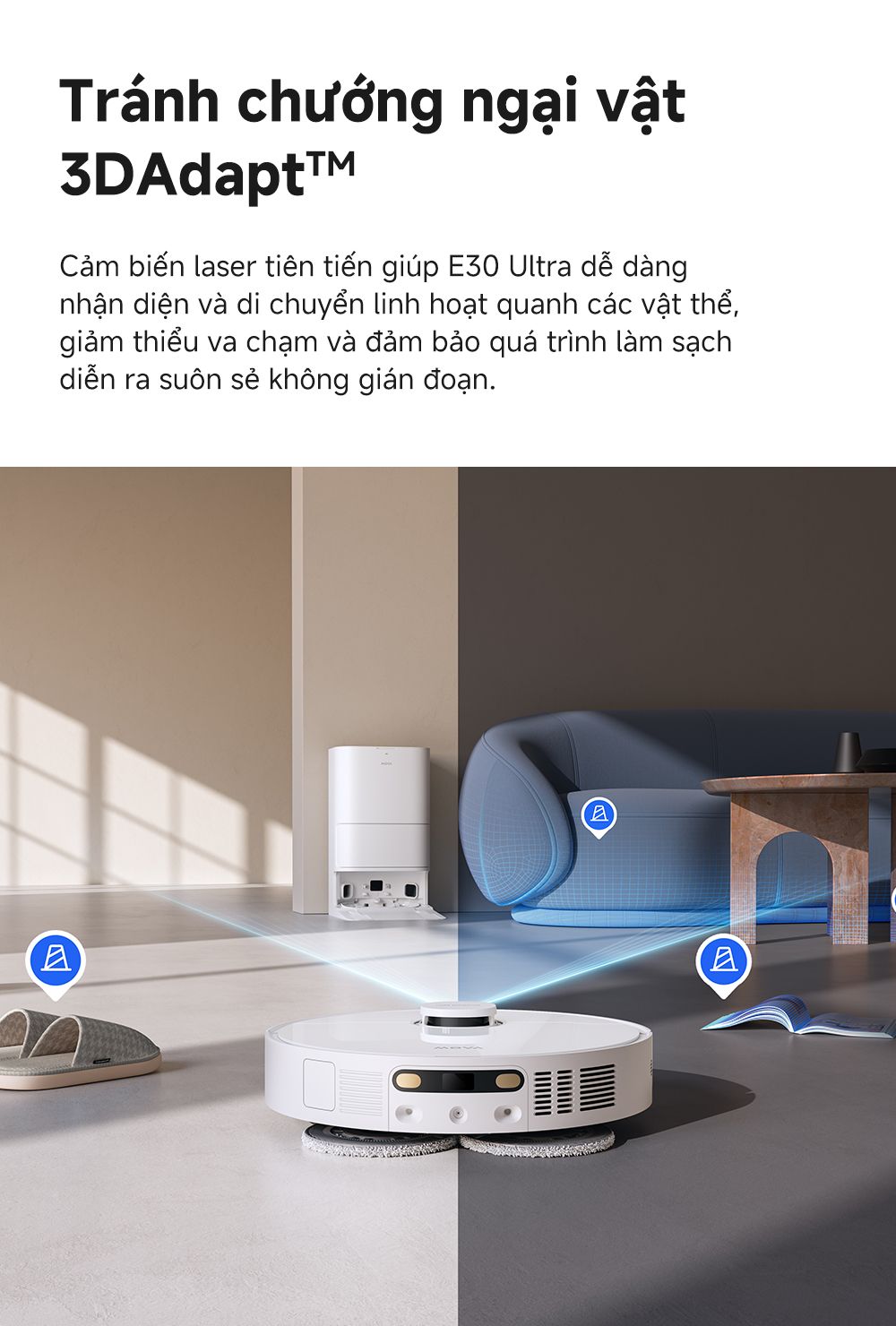 Robot hút bụi lau nhà Mova E30 Ultra tránh chướng ngại vật
