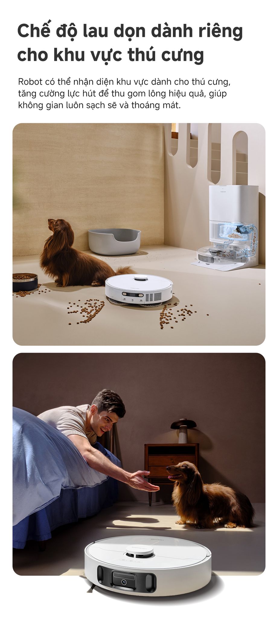 Robot hút bụi lau nhà Mova E30 Ultra chế độ lau dọn cho thú cưng