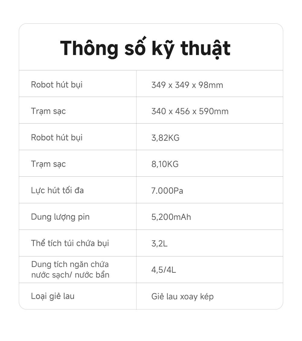 Robot hút bụi lau nhà Mova E30 Ultra thông số kỹ thuật