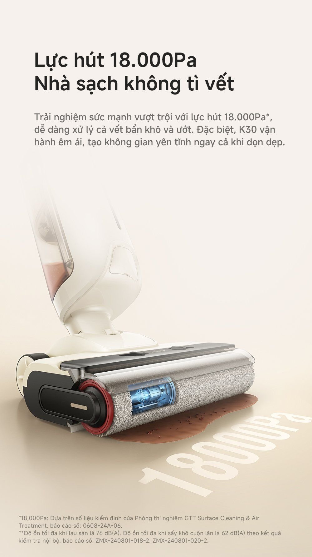 Máy hút bụi lau nhà khô và ướt MOVA K30 lực hút 18000Pa