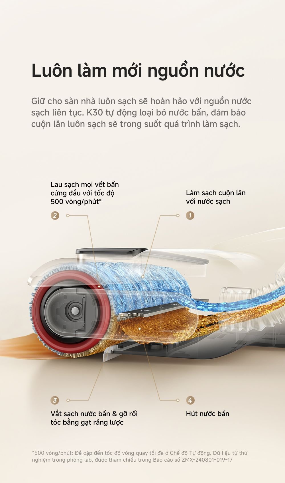 Máy hút bụi lau nhà khô và ướt MOVA K30 lau bằng nước sạch