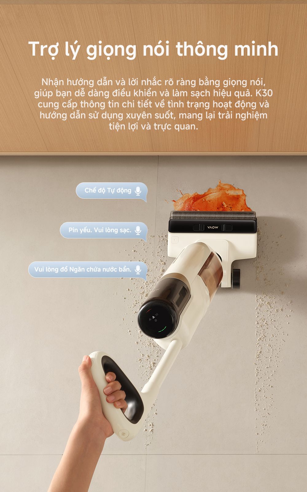 Máy hút bụi lau nhà khô và ướt MOVA K30 làm sạch vết bẩn khô và ướt