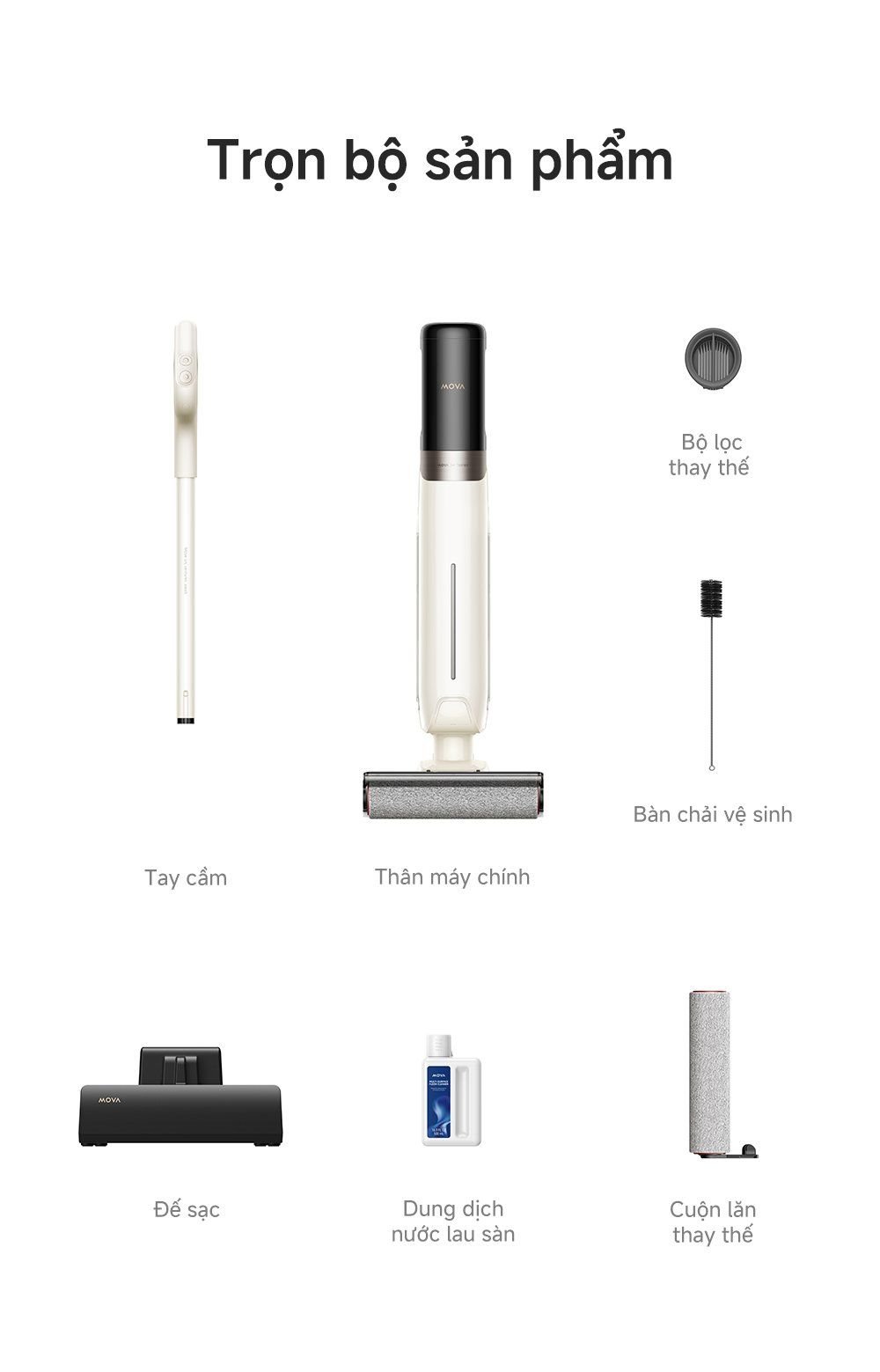 Máy hút bụi lau nhà khô và ướt MOVA K30 trọn bộ sản phẩm