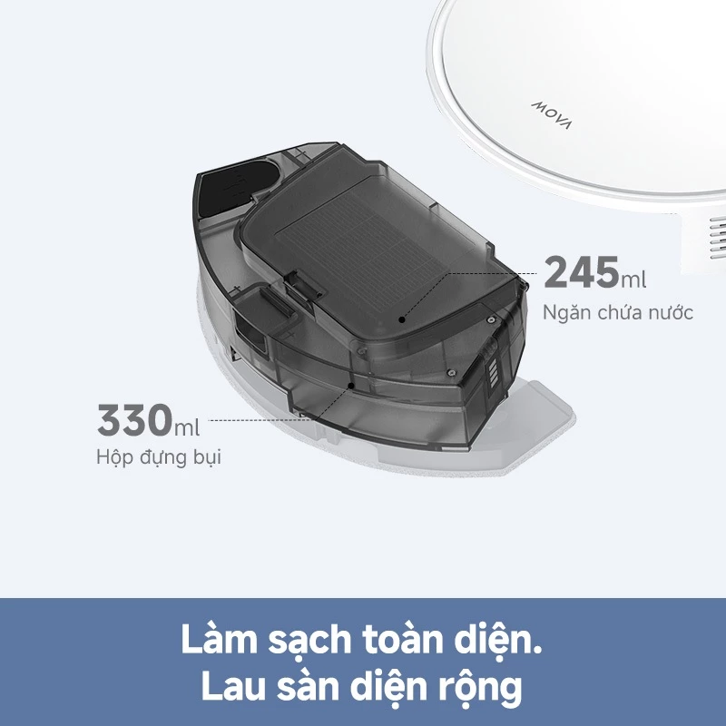 Robot hút bụi lau nhà thông minh Dreame Mova E10 hộc chứa bụi và ngăn chứa nước