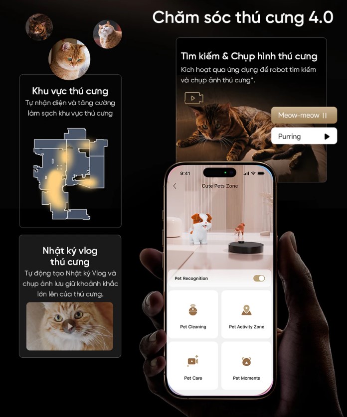 Robot hút bụi lau nhà Dreame X50 Pro Ultra chế độ thú cưng