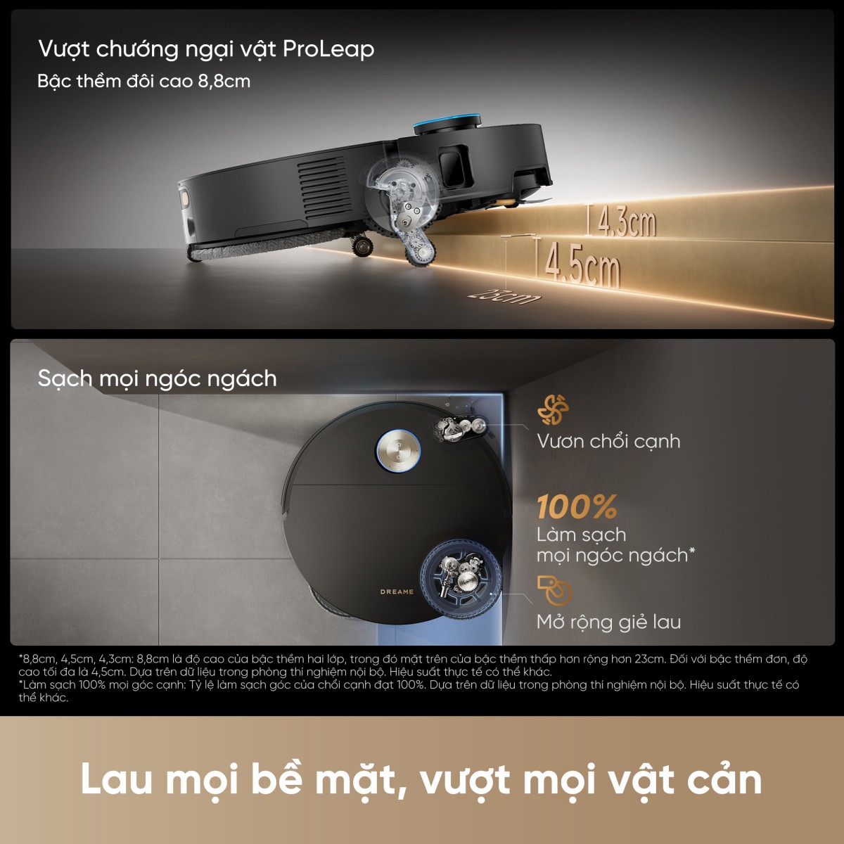Dreame X60 Ultra lau mọi bề mặt và vượt vật cản